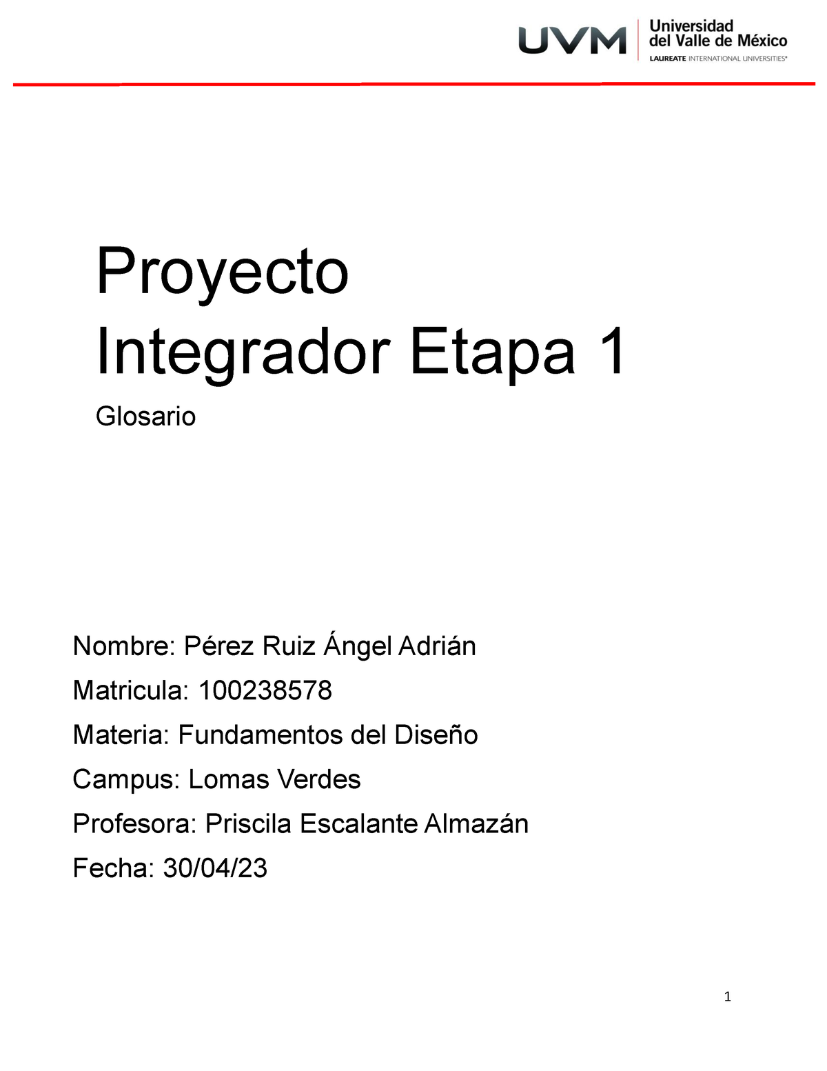 Proyecto Integrador Etapa 1 - Proyecto Integrador Etapa 1 Glosario ...