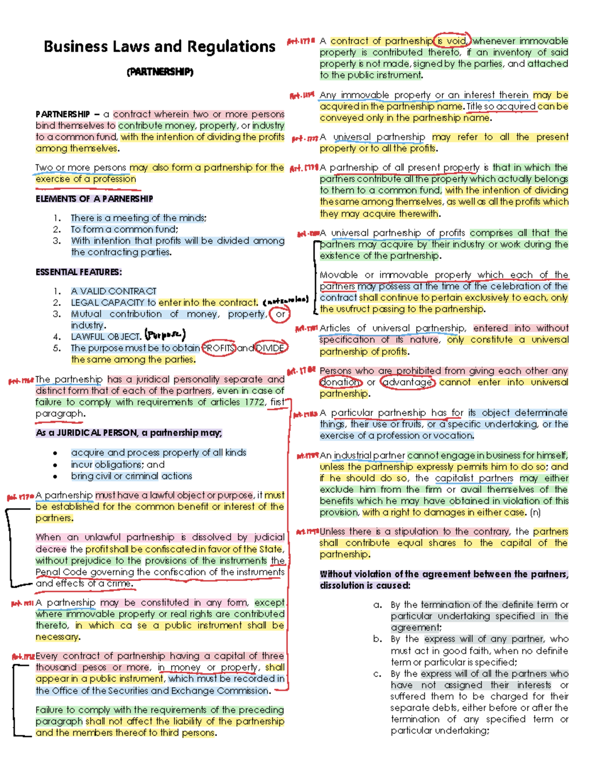 Document-Law - Business Law reviewer/summaries. - Business Laws and ...