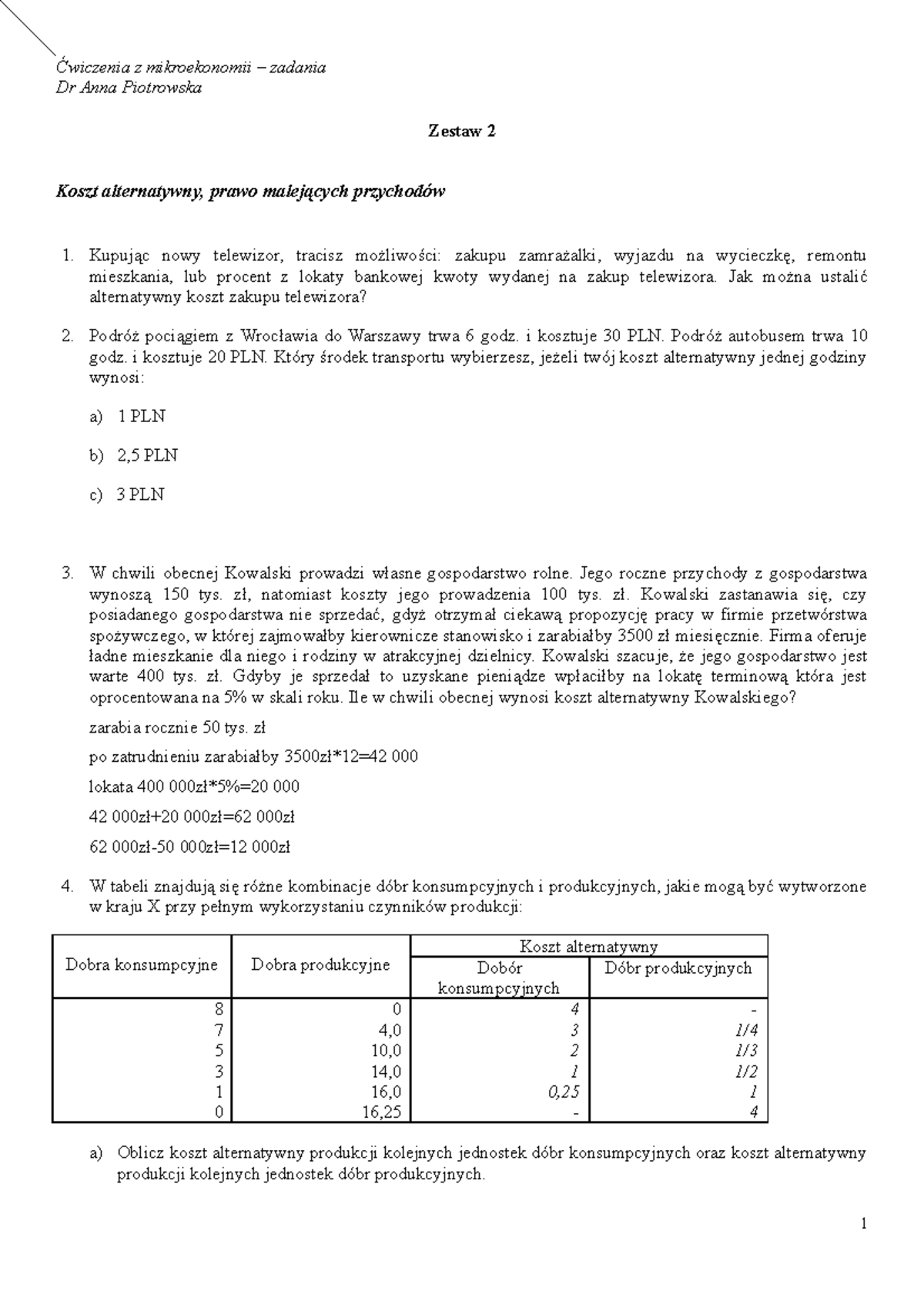 Zadania Z Mikroekonomii Zestaw 2 - Ćwiczenia Z Mikroekonomii – Zadania ...