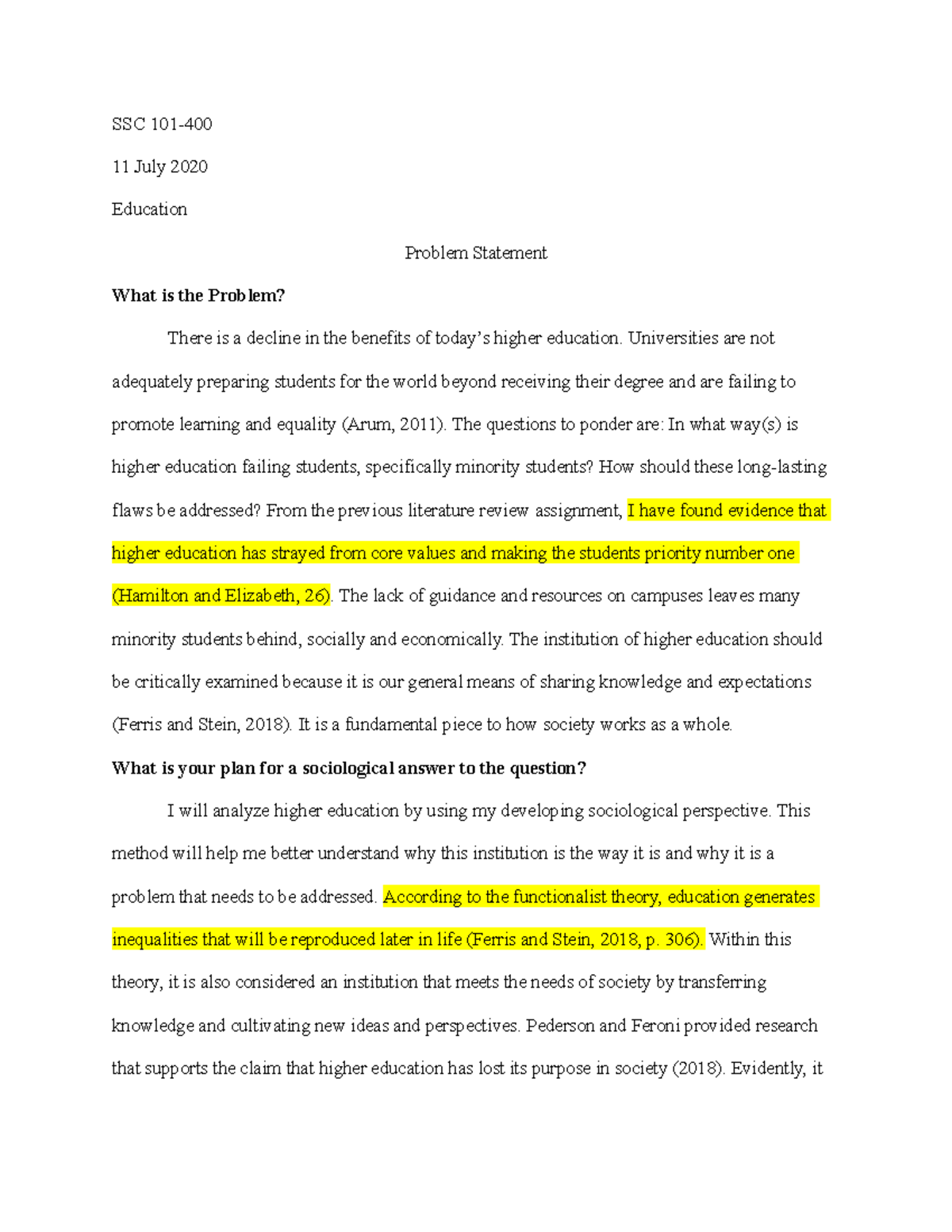 Problem Statement - Issues in Higher education from a sociological ...