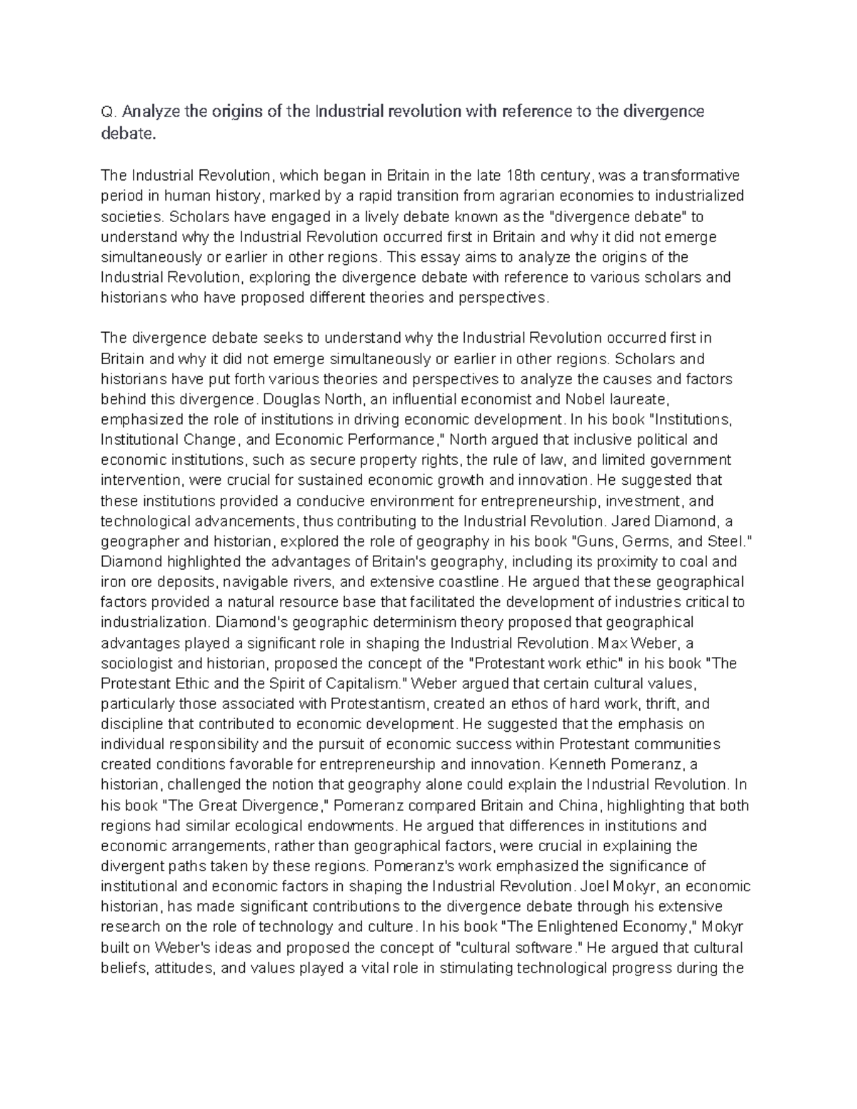 Untitled document - Q. Analyze the origins of the Industrial revolution ...