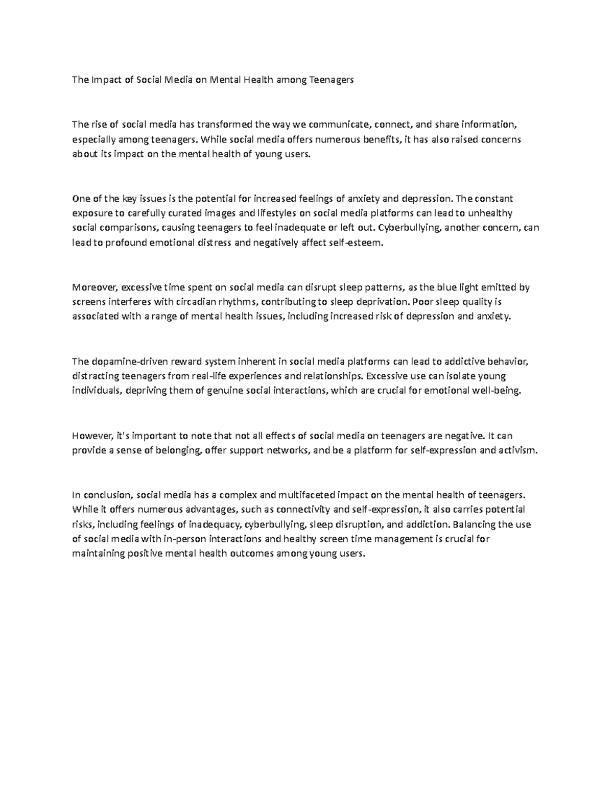 The Impact of Social Media on Mental Health among Teenagers - While ...