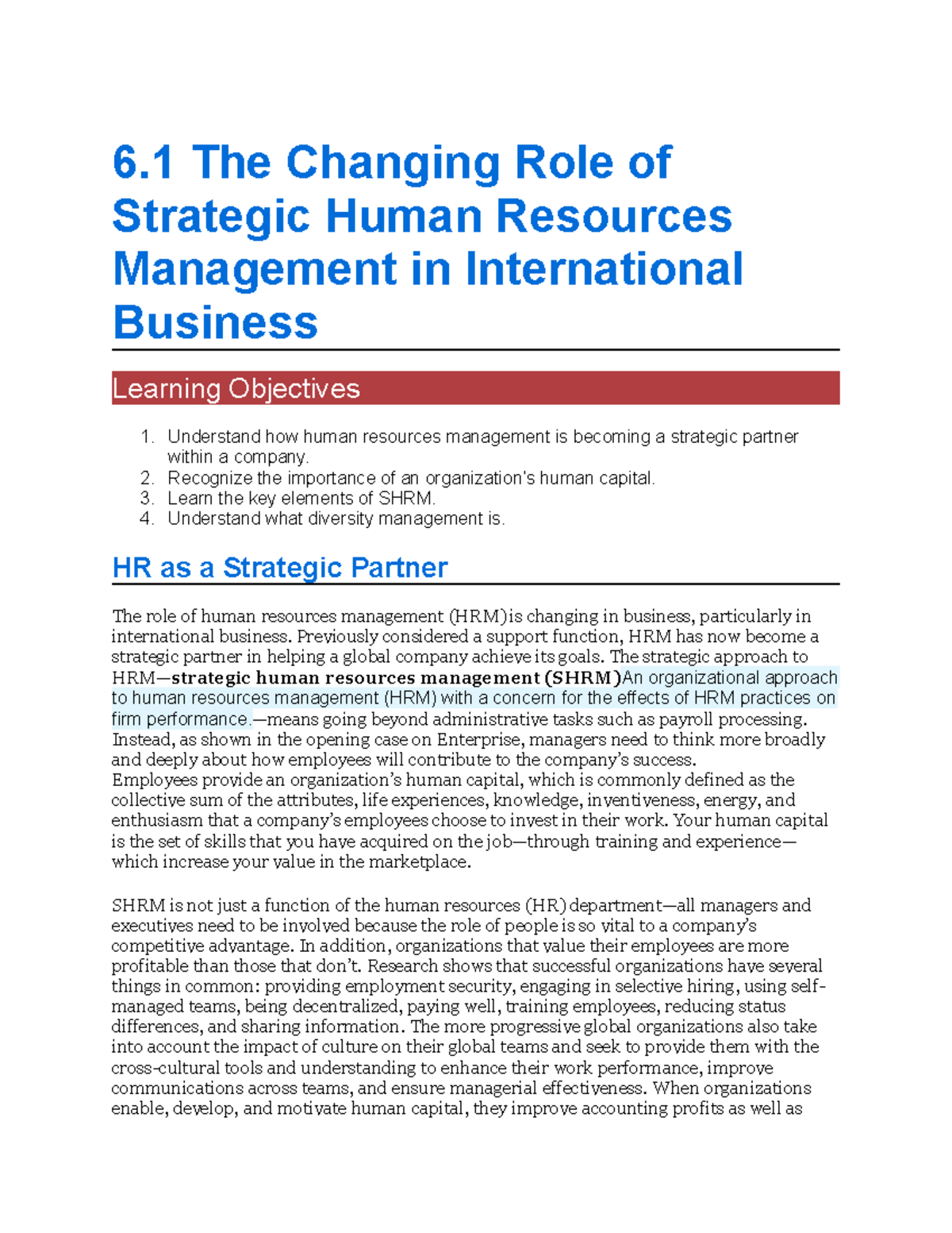6.1 The Changing Role of Strategic Human Resources Management in ...