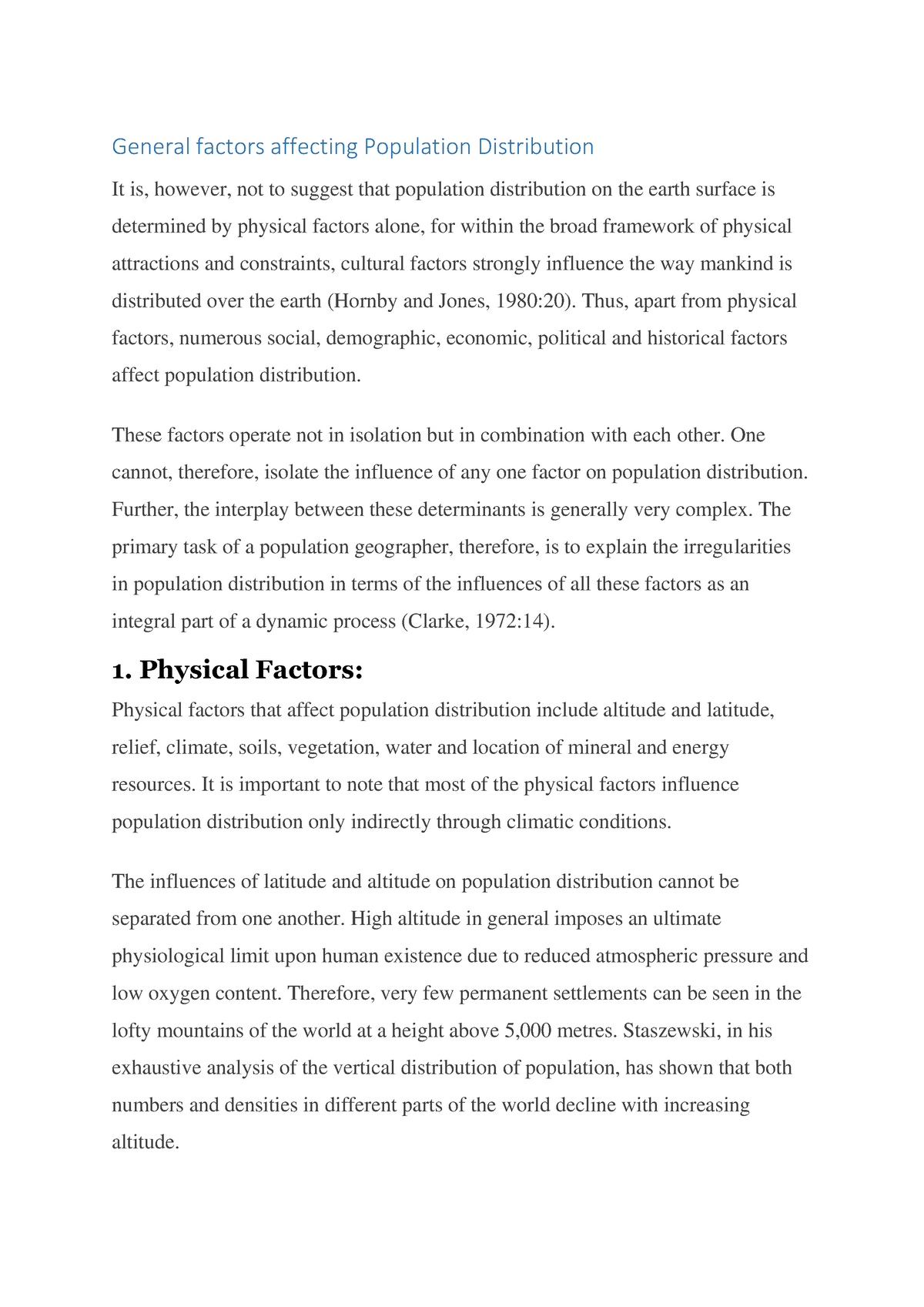 General Factors Affecting Population Distribution - Thus, Apart From ...