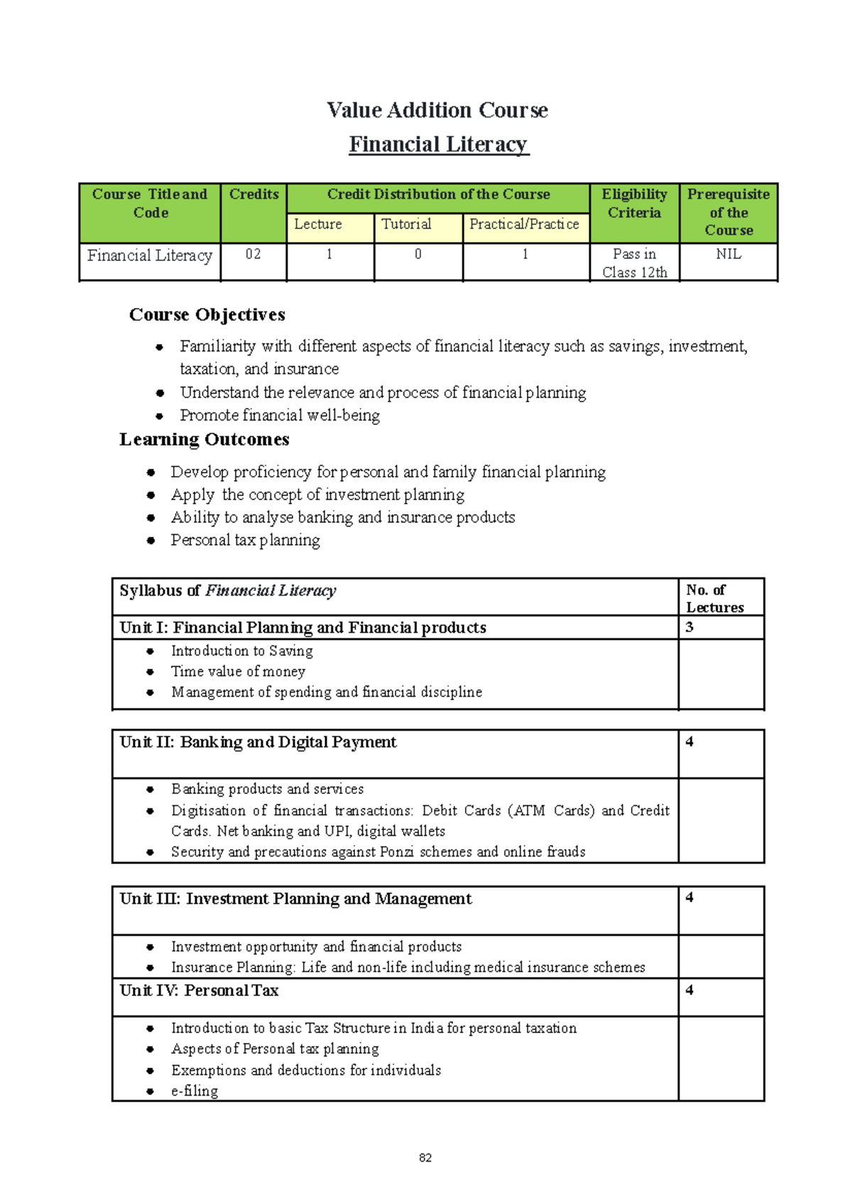 FL - Fl notes of unit 2 - Value Addition Course Financial Literacy ...