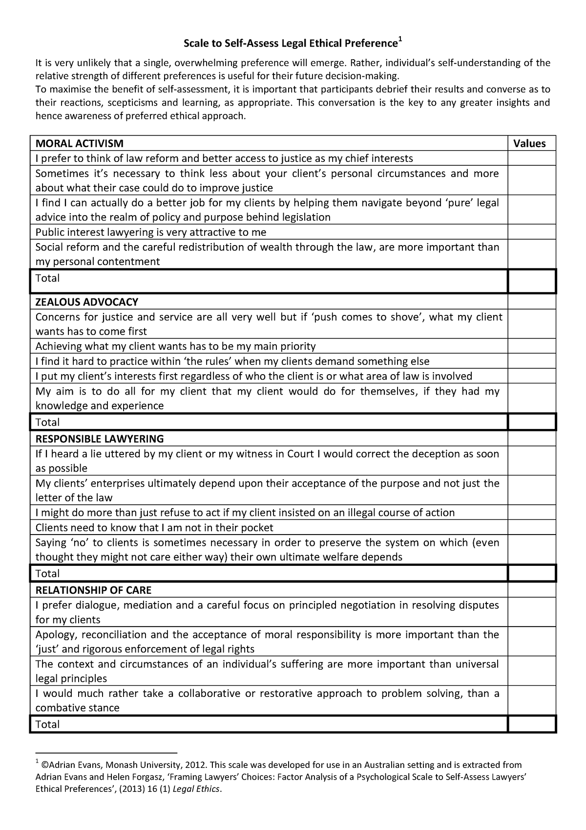 Scale to self assess legal ethical preferences - Scale to Self-Assess ...