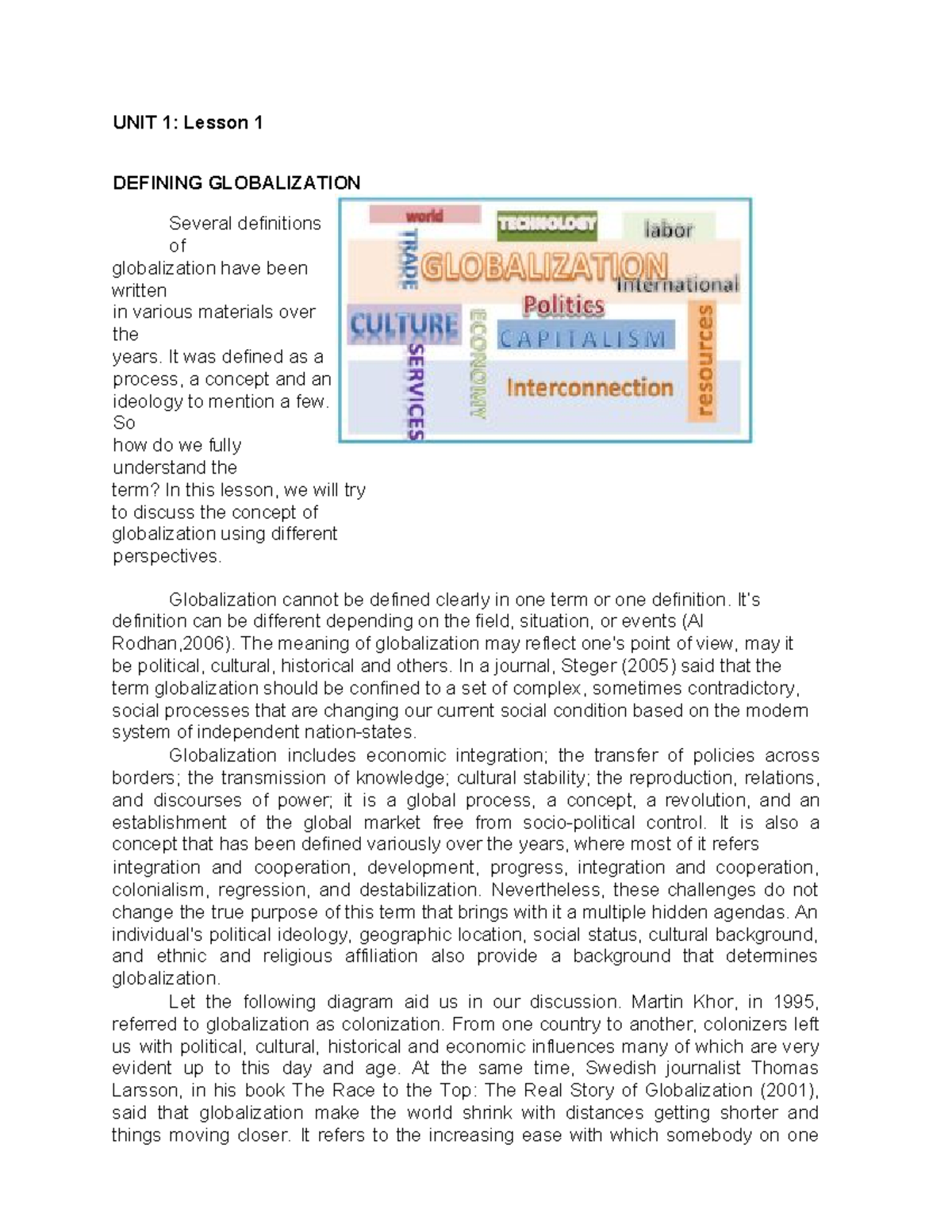 UNIT 1 Lesson 1 Definition Of Globalization - UNIT 1: Lesson 1 DEFINING ...