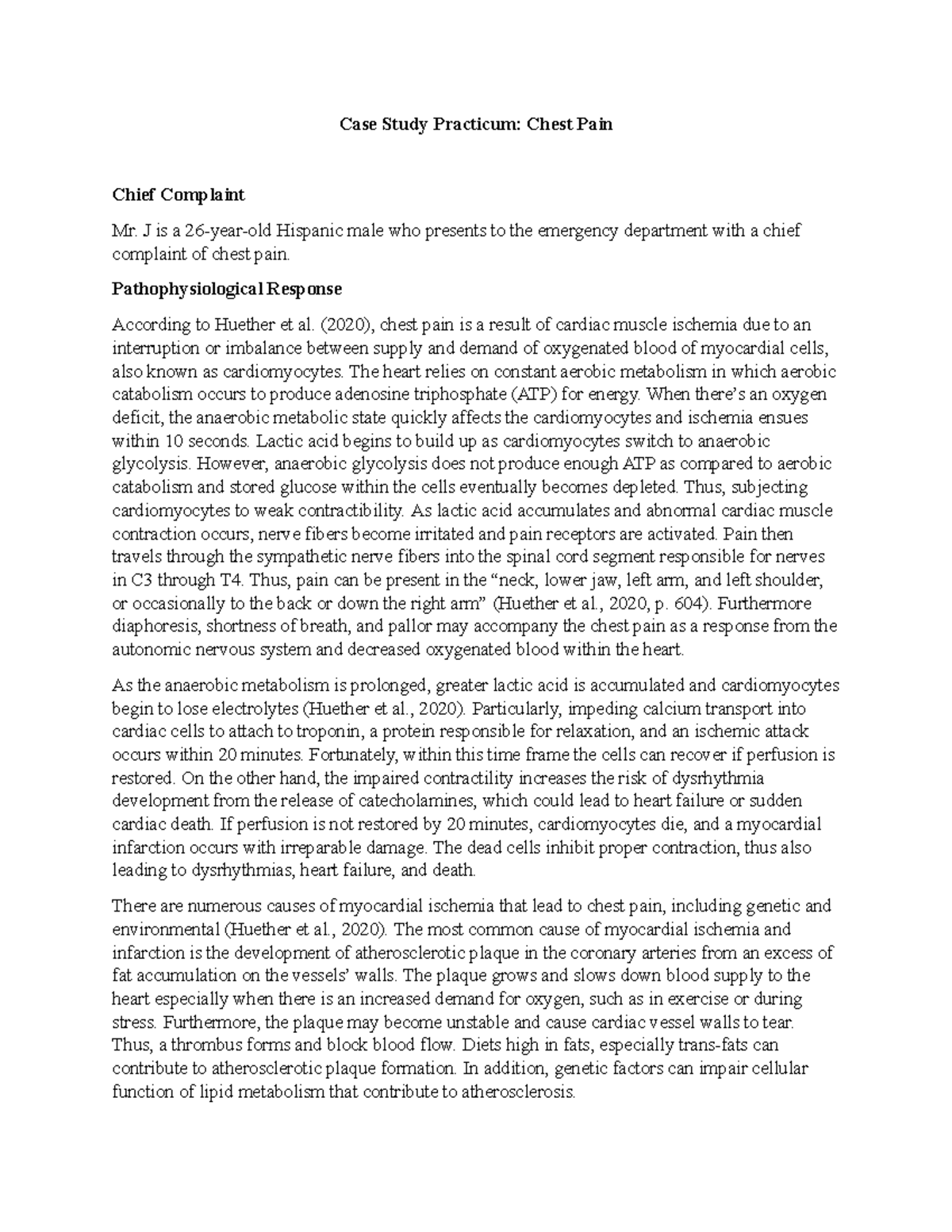 Case Study on Tissue Perfussion-Chest Pain - Case Study Practicum ...