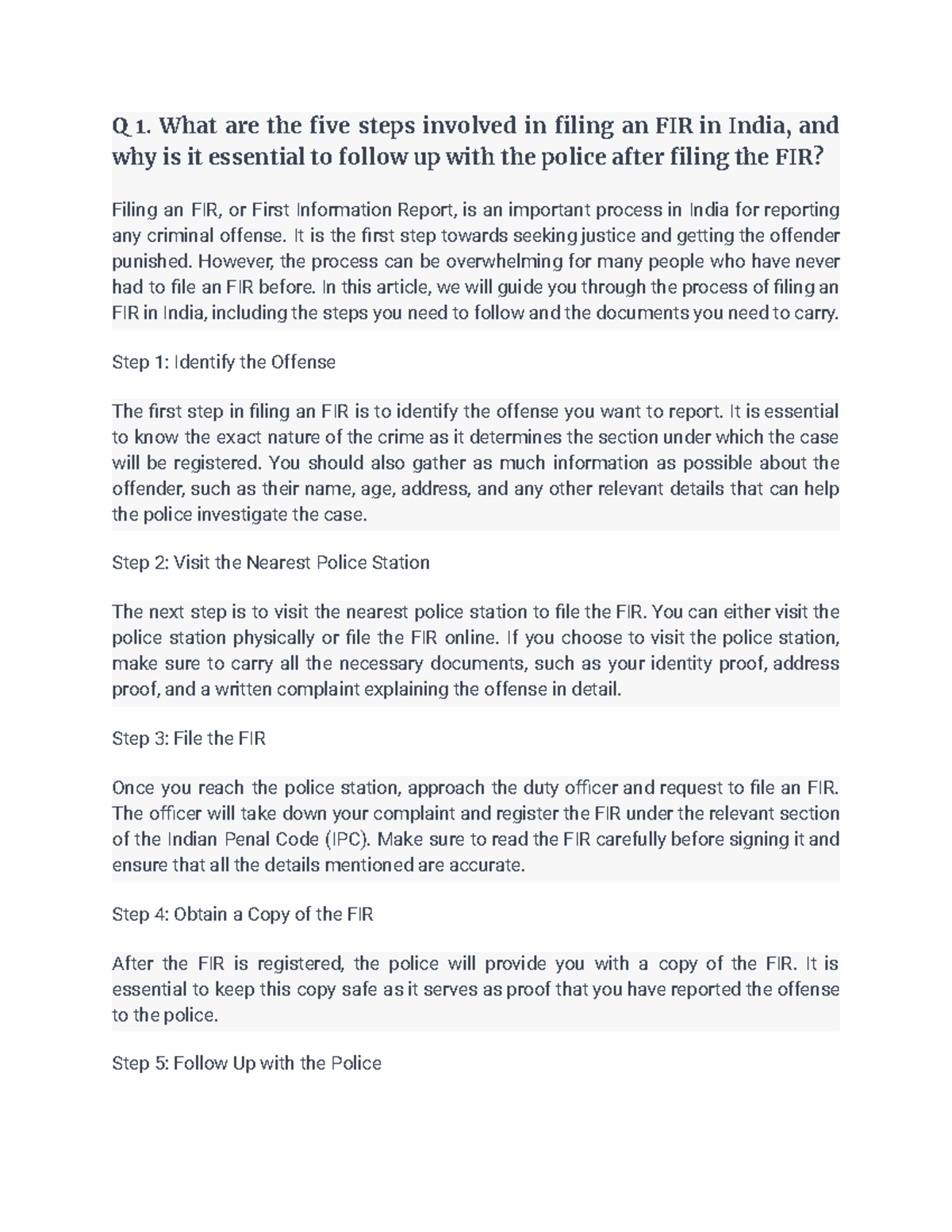 Cr PC Notes - Q 1. What are the five steps involved in filing an FIR in ...