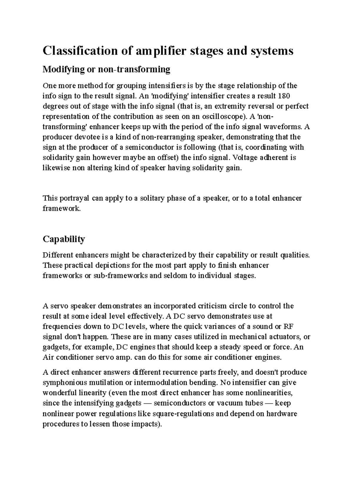 Classification of amplifier stages and systems - An 'modifying ...