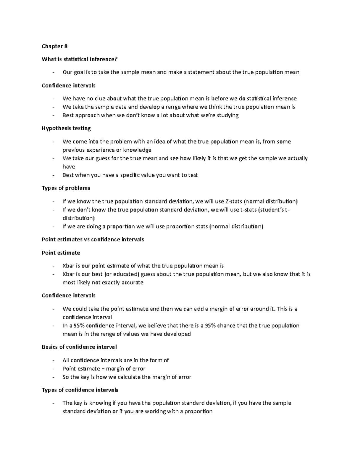 Chapter 8 - Lecture notes 8 - Chapter 8 What is statistical inference ...