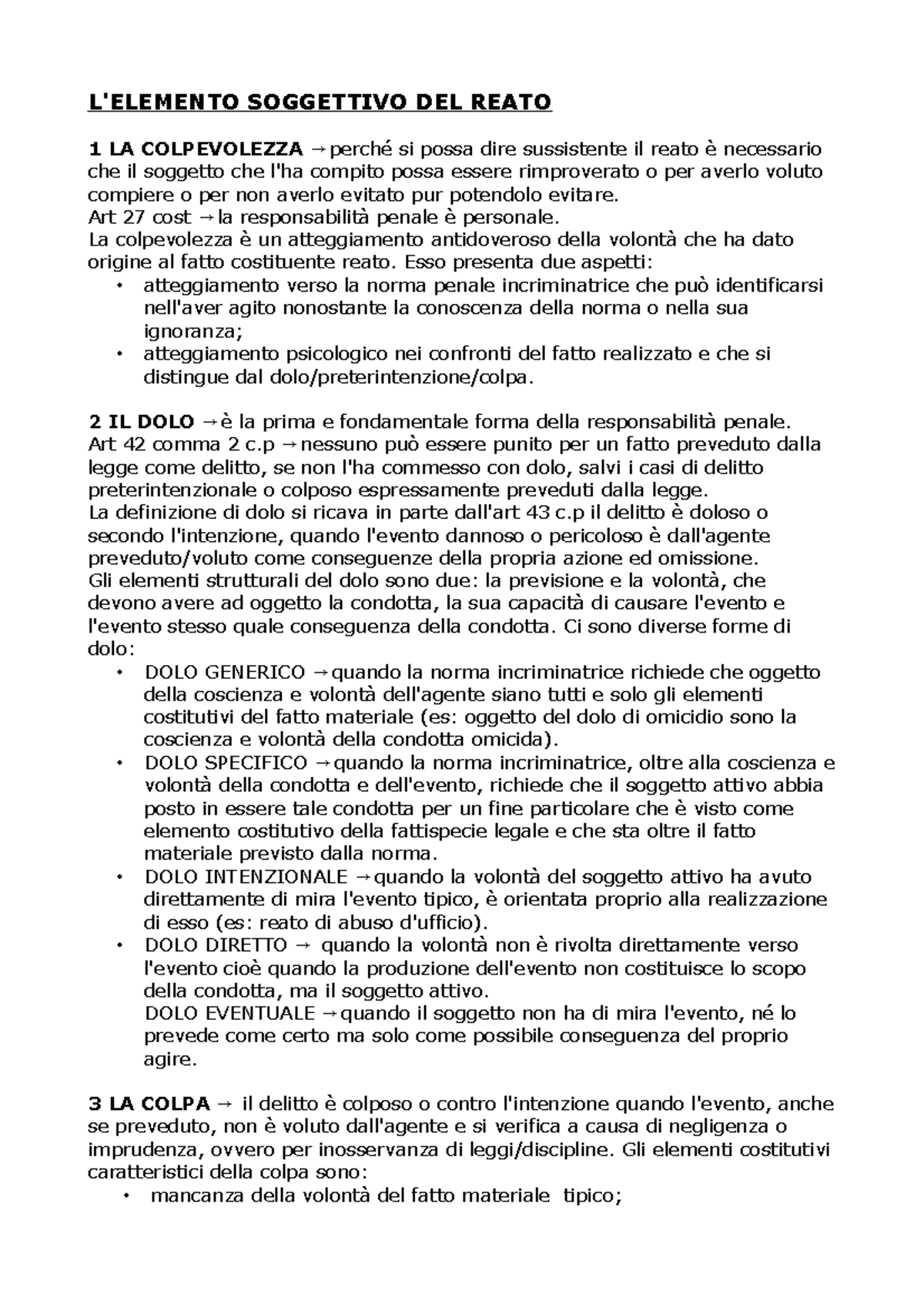 L' Elemento Soggettivo DEL Reato L'ELEMENTO SOGGETTIVO DEL REATO 1 LA COLPEVOLEZZA → perché si L' Elemento Soggettivo DEL Reato L'ELEMENTO SOGGETTIVO DEL REATO 1 LA COLPEVOLEZZA → perché si