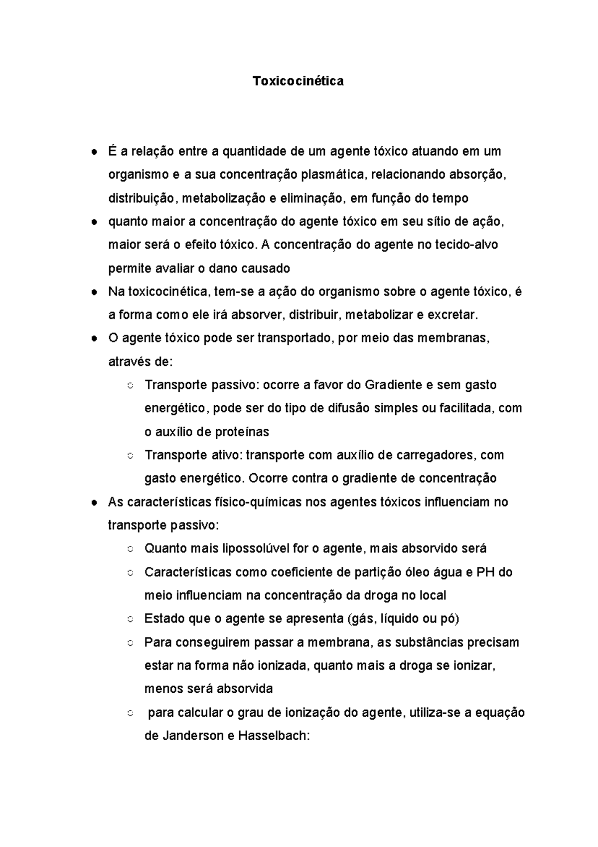 Resumo de Toxicologia - Toxicocinética e Toxicodinâmina