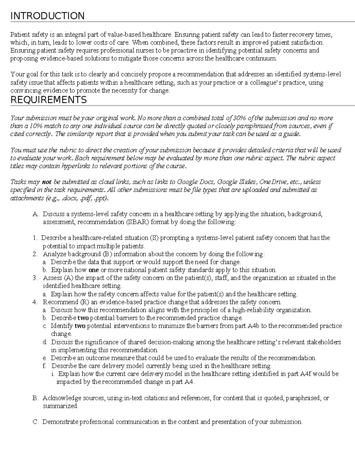 Task Directions - INTRODUCTION Patient safety is an integral part of ...