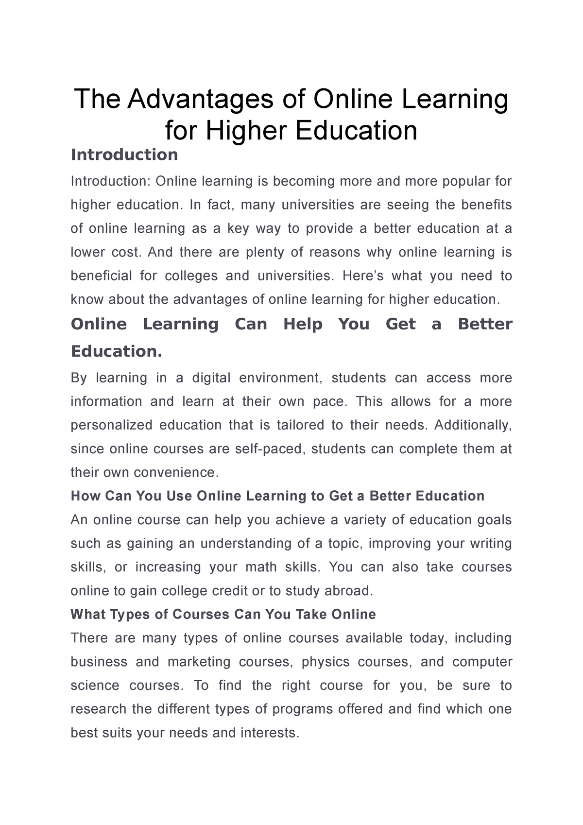 The Advantages Of Online Learning For Higher Education - The Advantages ...