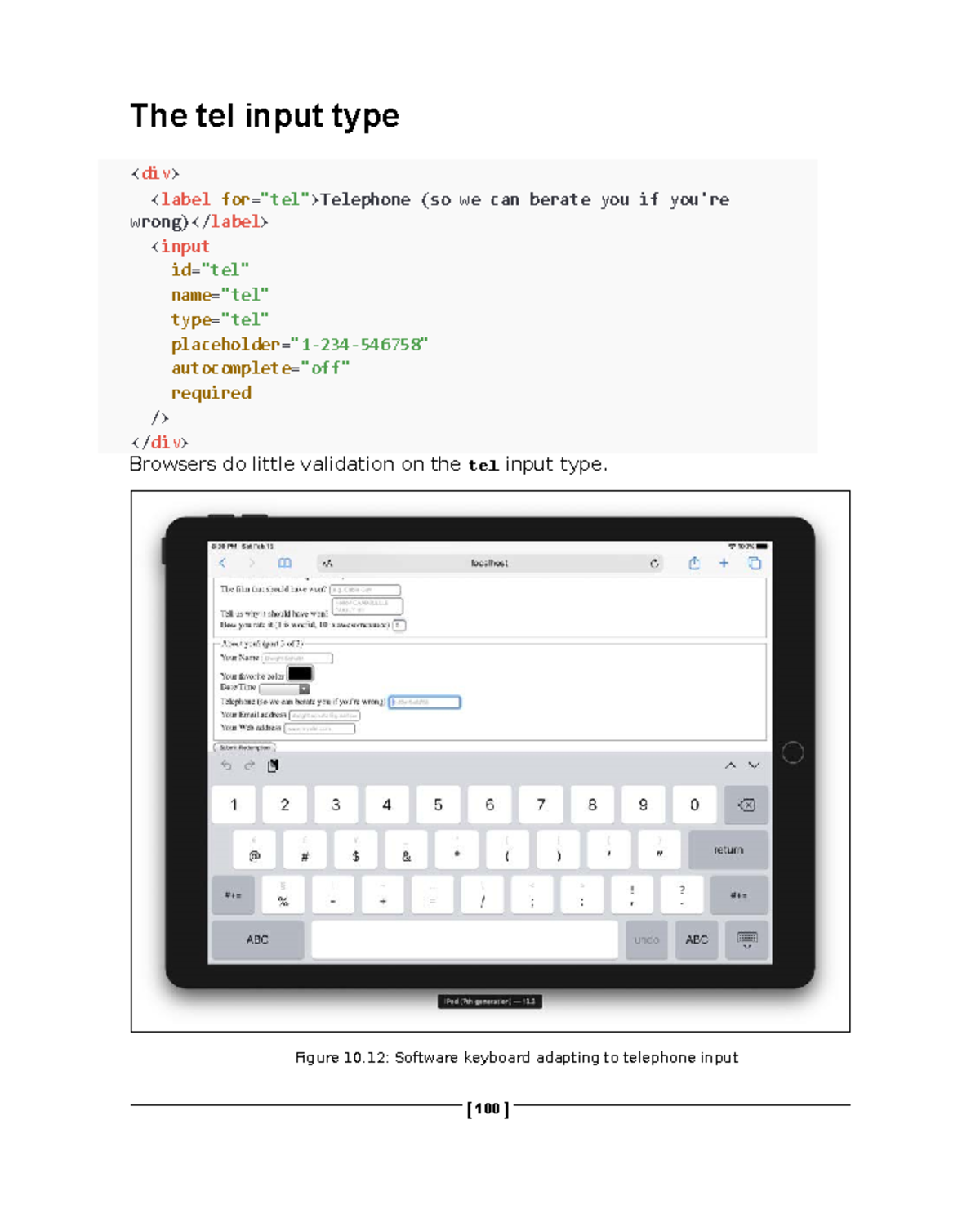 The tel input type figure 10 software keyboard adapting to telephone