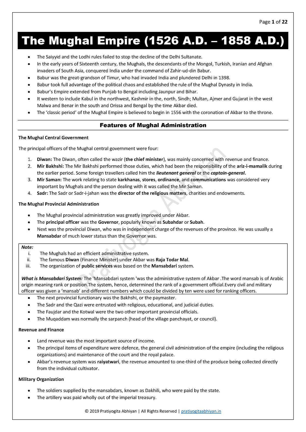 The Mughal Empire Notes MCQ PDF Pratiyogitaabhiyan The Mughal Empire 