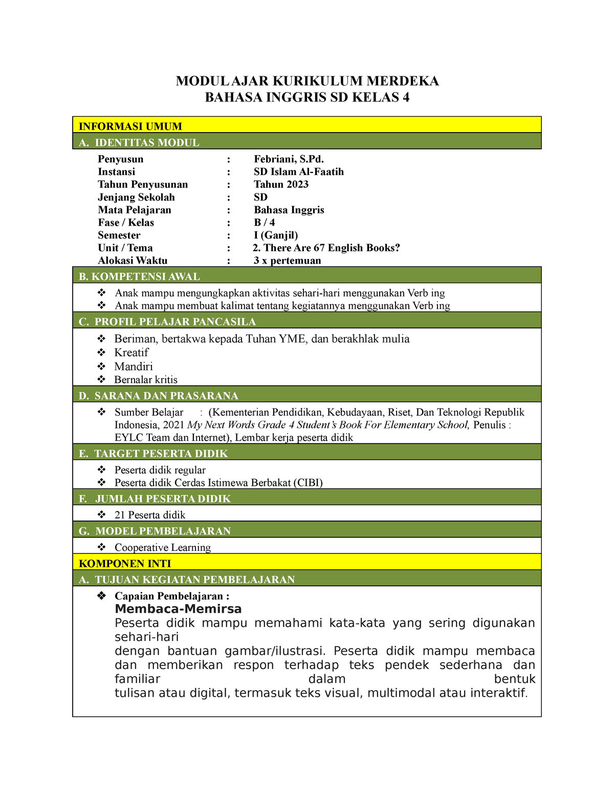 Modul AJAR ENG 4 Chapter 2 - MODUL AJAR KURIKULUM MERDEKA BAHASA ...