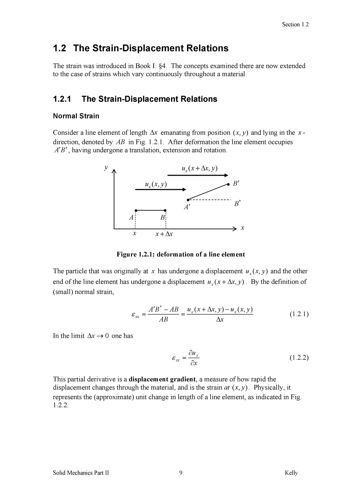 12 The Strain Displacement Relations 1 The Strain Displacement