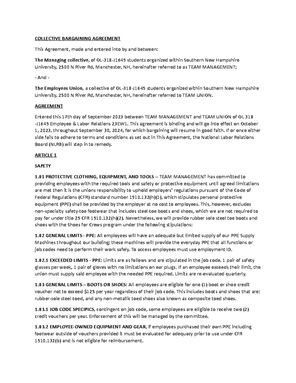 4-2 Final Project Milestone One - COLLECTIVE BARGAINING AGREEMENT This ...