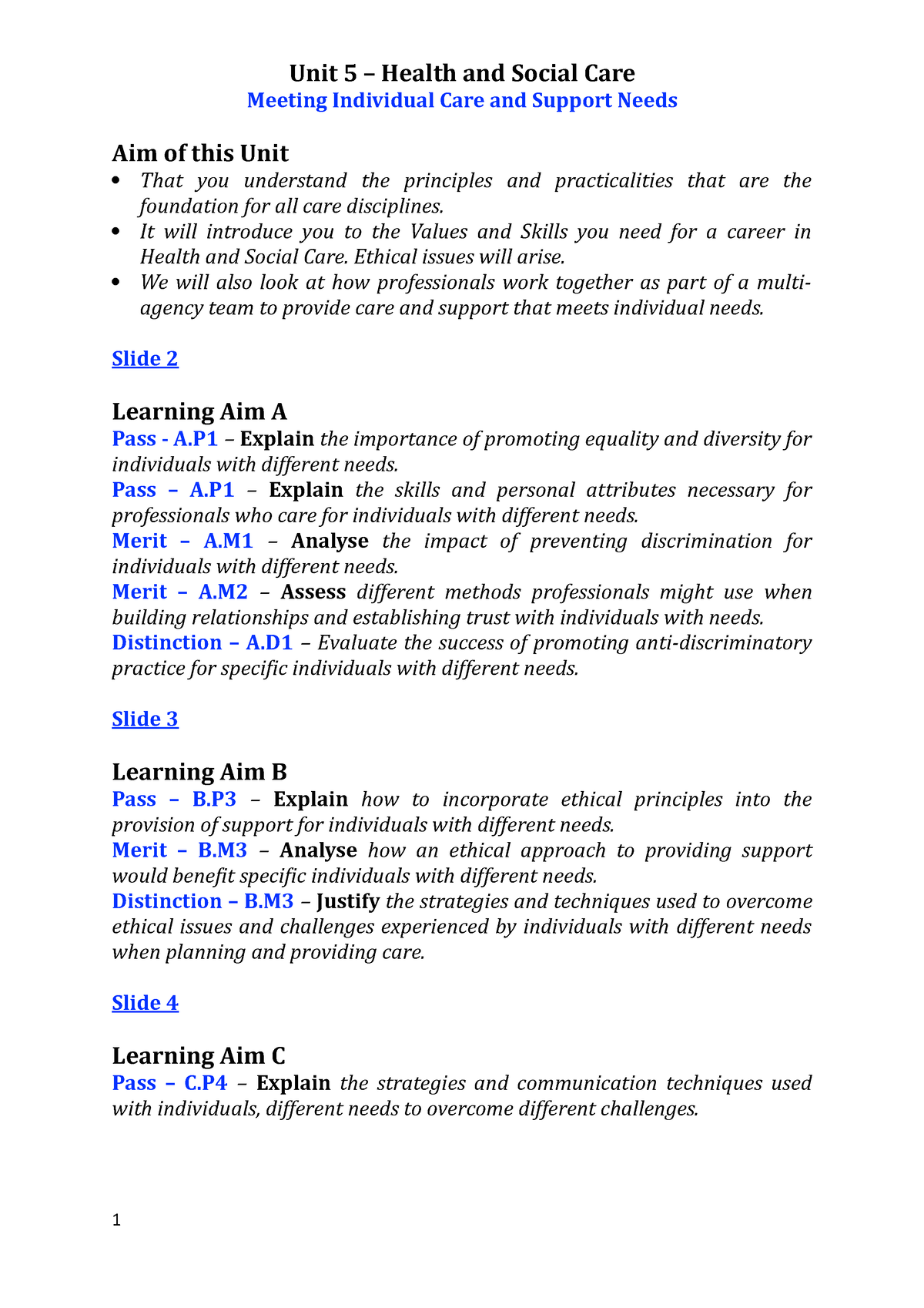 unit 5 health and social care assignment example