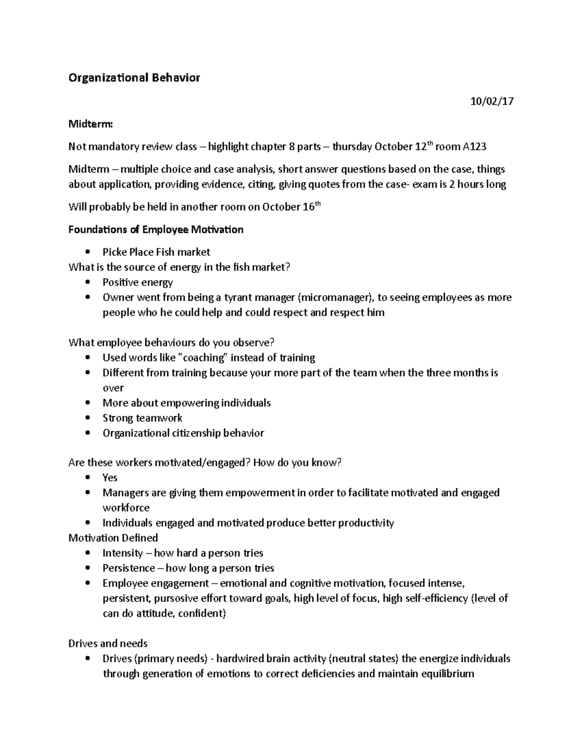 OB Chapter 5 - Organizational Behavior 10/02/17 Midterm: Not mandatory ...