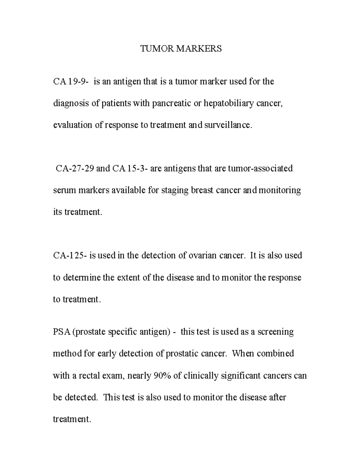 Tumor Marker 1(1) nursing notes TUMOR MARKERS CA 199 is an