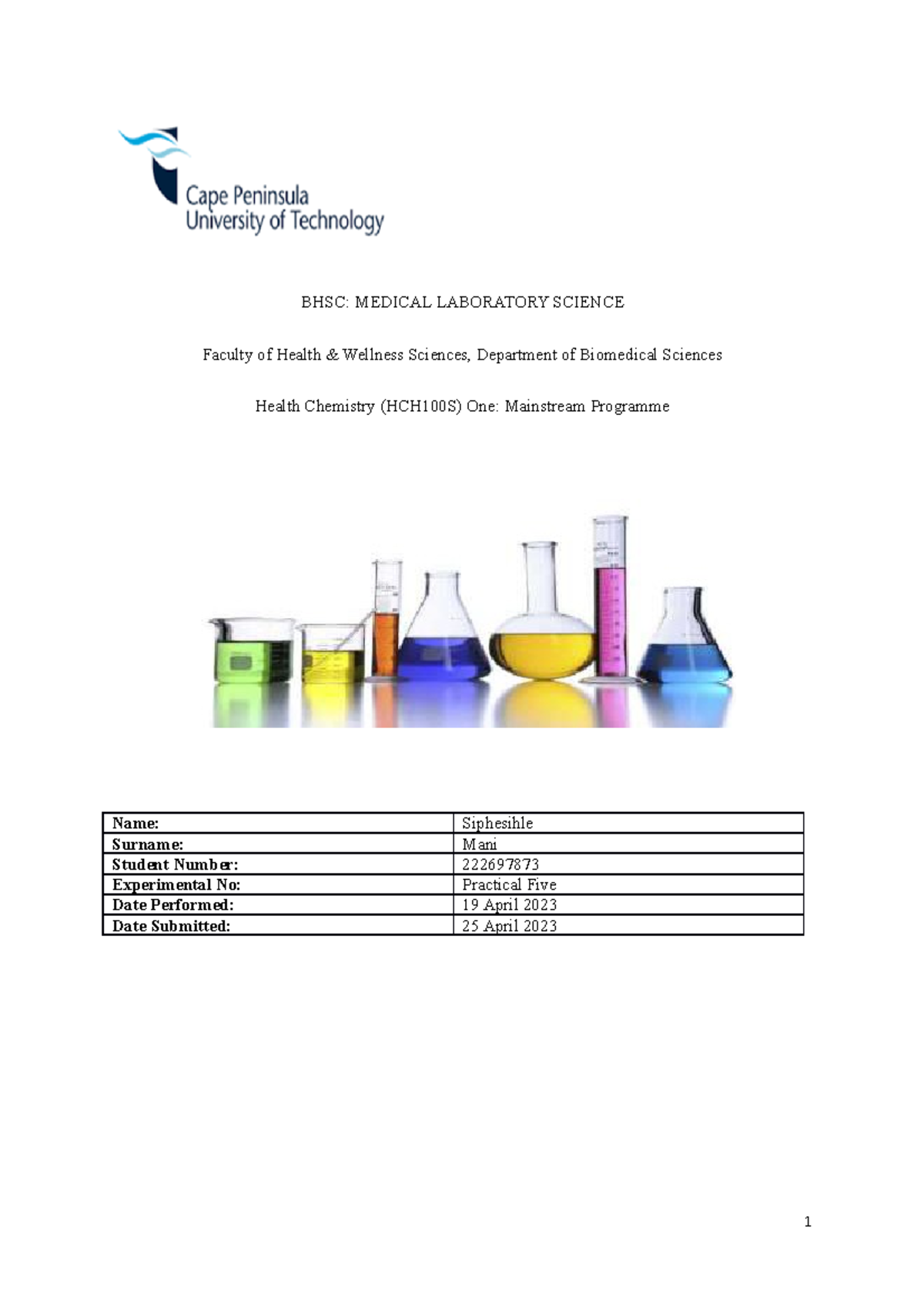Practical Report 6 Titrimetric analysis redox reaction BHSC
