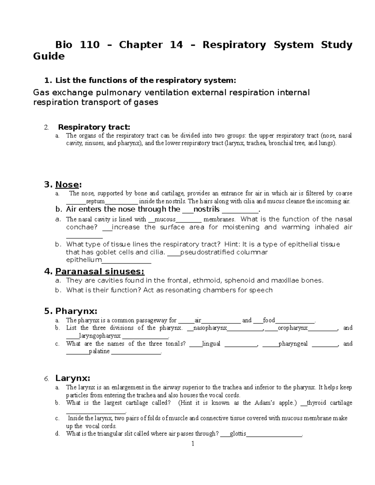Bio 110 Study Guide for Chapter 14 Fall 2022 - Bio 110 – Chapter 14 ...