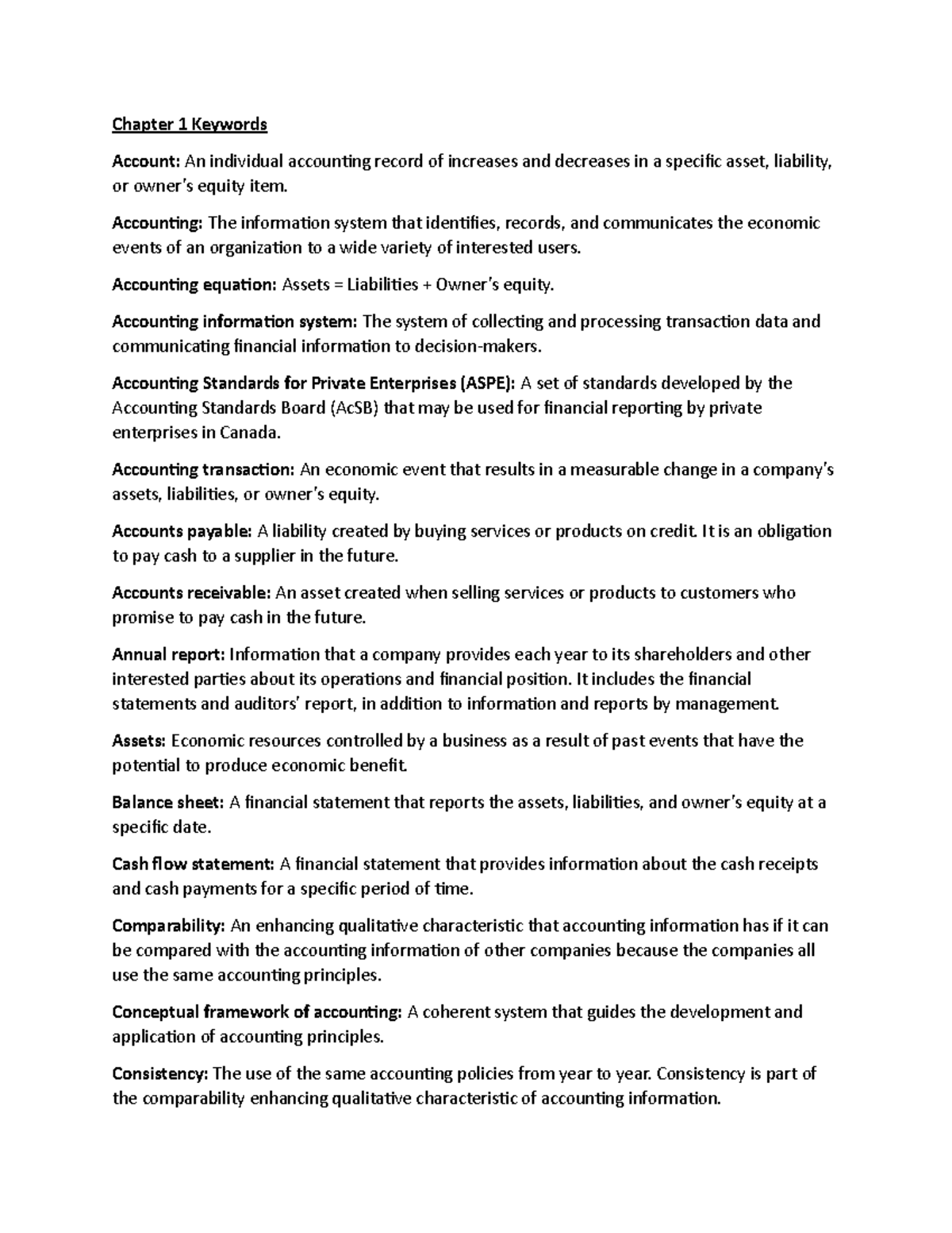 Chapter 1 and 2 Keywords - Chapter 1 Keywords Account: An individual ...