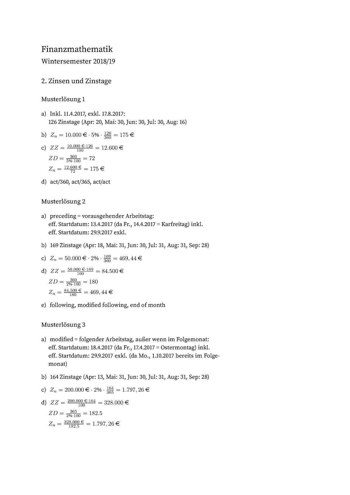 Fima 02 Uebung Loesung - Finanzmathematik Wintersemester 2018/ 2 ...