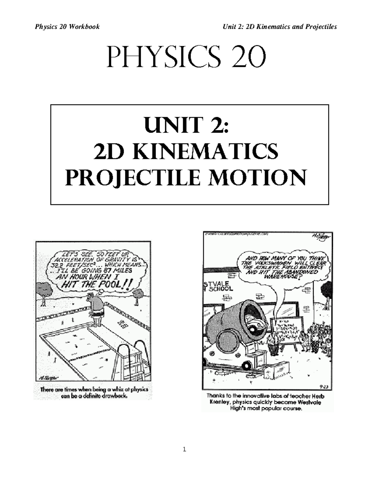 1.1 Phys 20 Workbook 2022 - Unit 2 - PHYSICS 20 UNIT 2: 2D KINEMATICS ...
