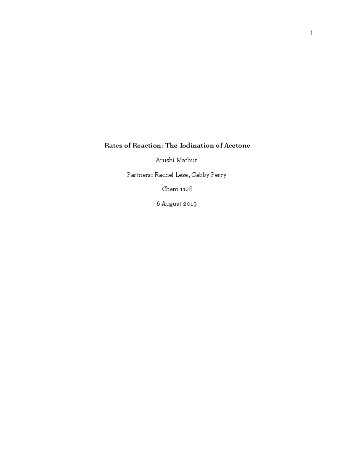 Iodinations of Acetone- Type 1 Report - Rates of Reaction: The ...