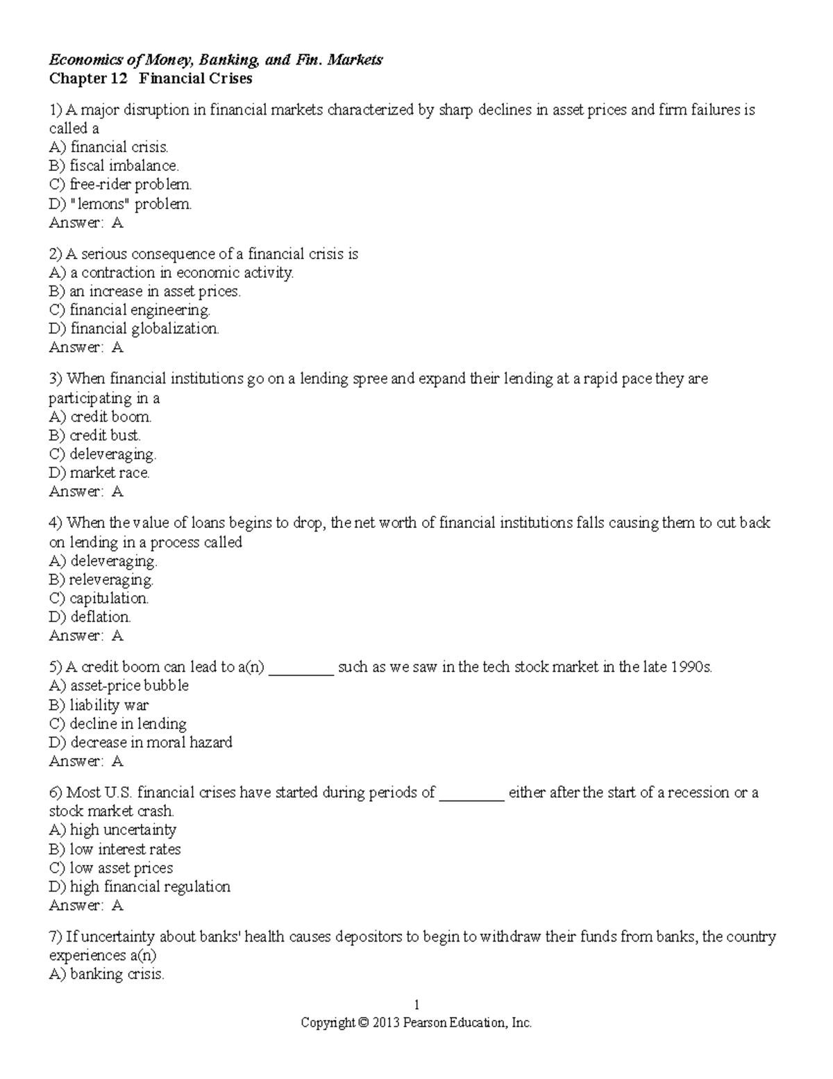 CH 12 Q and A prof. mishkin chapter 12 answers Economics of Money