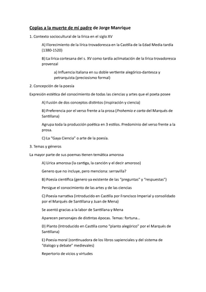 Coplas a la muerte de mi padre - XV como tardía aclimatación de la lírica  trovadoresca provenzal a) - Studocu