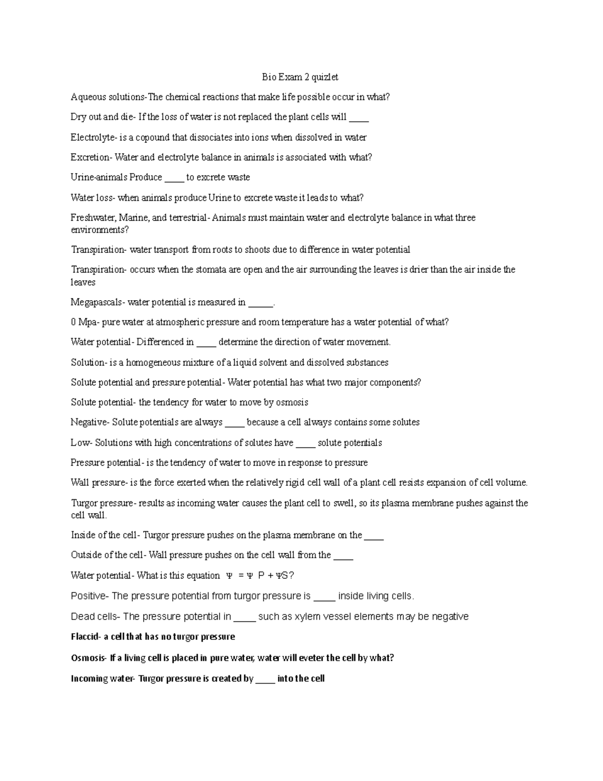 Bio Exam 2 quizlet - study guide - Bio Exam 2 quizlet Aqueous solutions ...
