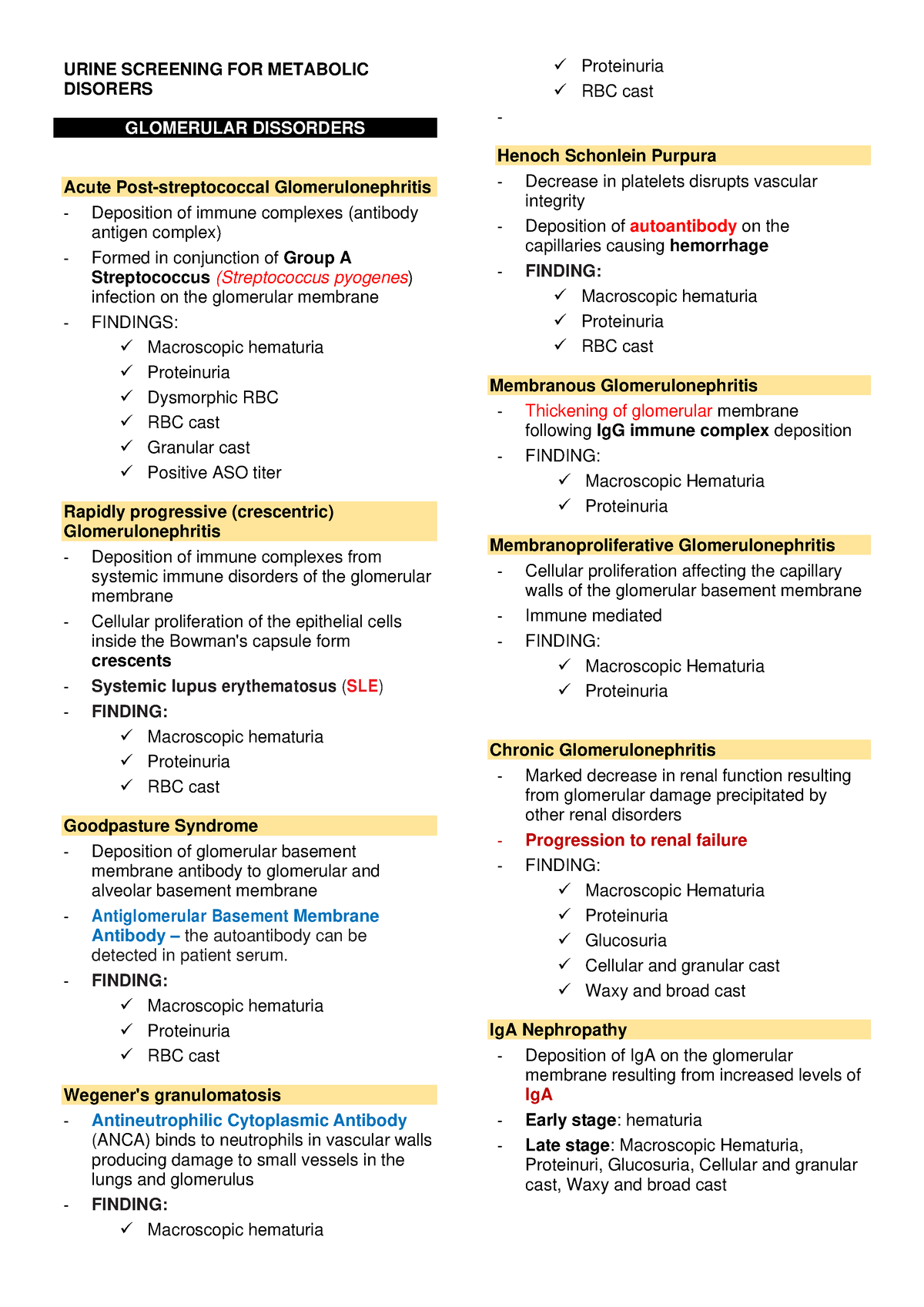 Urine Screening FOR Metabolic Disorers - URINE SCREENING FOR METABOLIC ...