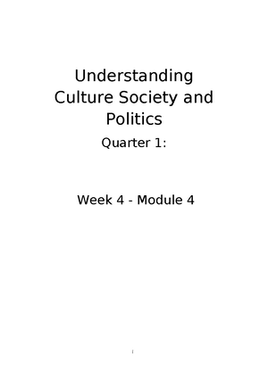 UCSP Module 1 - i Understanding Culture Society and Politics Quarter 1 ...