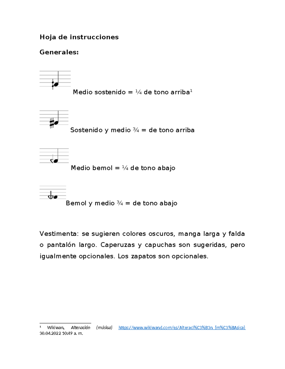 Alteraciones cuartos de tono - Música - Hoja de instrucciones Generales ...