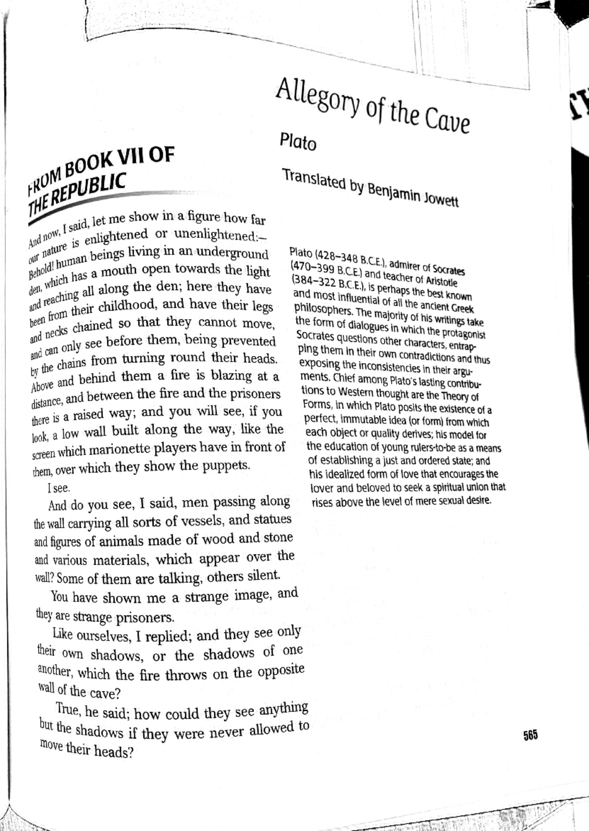 Plato's Allegory of the Cave - Allegory of the Cave Plato OF Translated ...
