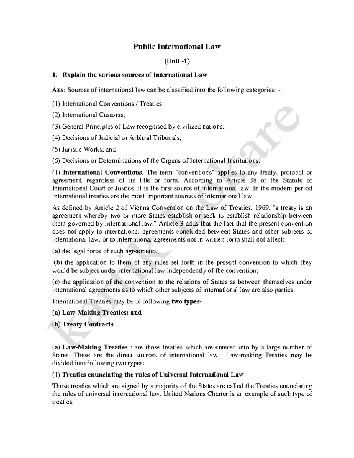 PIL Full unit Notes (Kartik Lokare) - Public International Law (Unit -1 ...