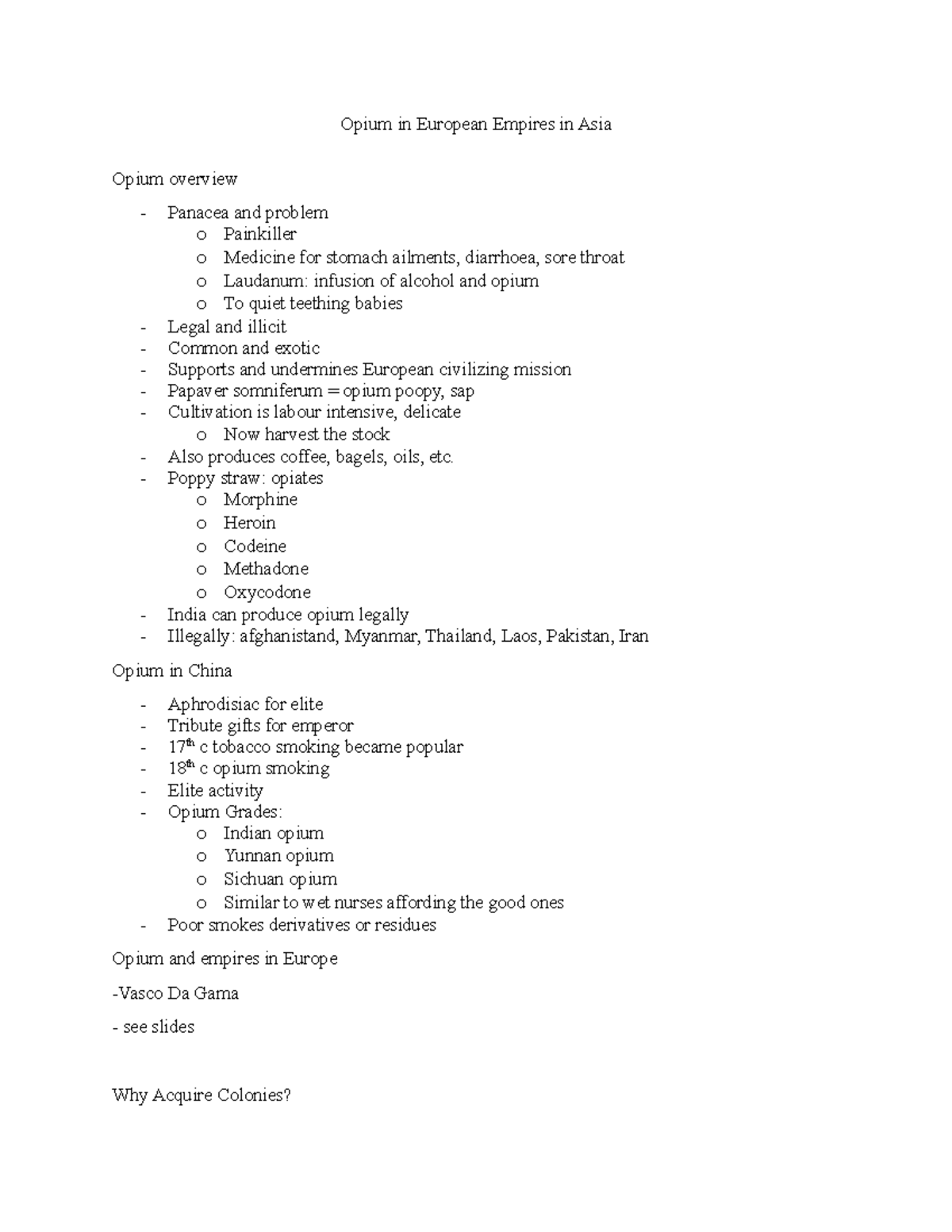 March 26 - Lecture notes 9 - Opium in European Empires in Asia Opium ...