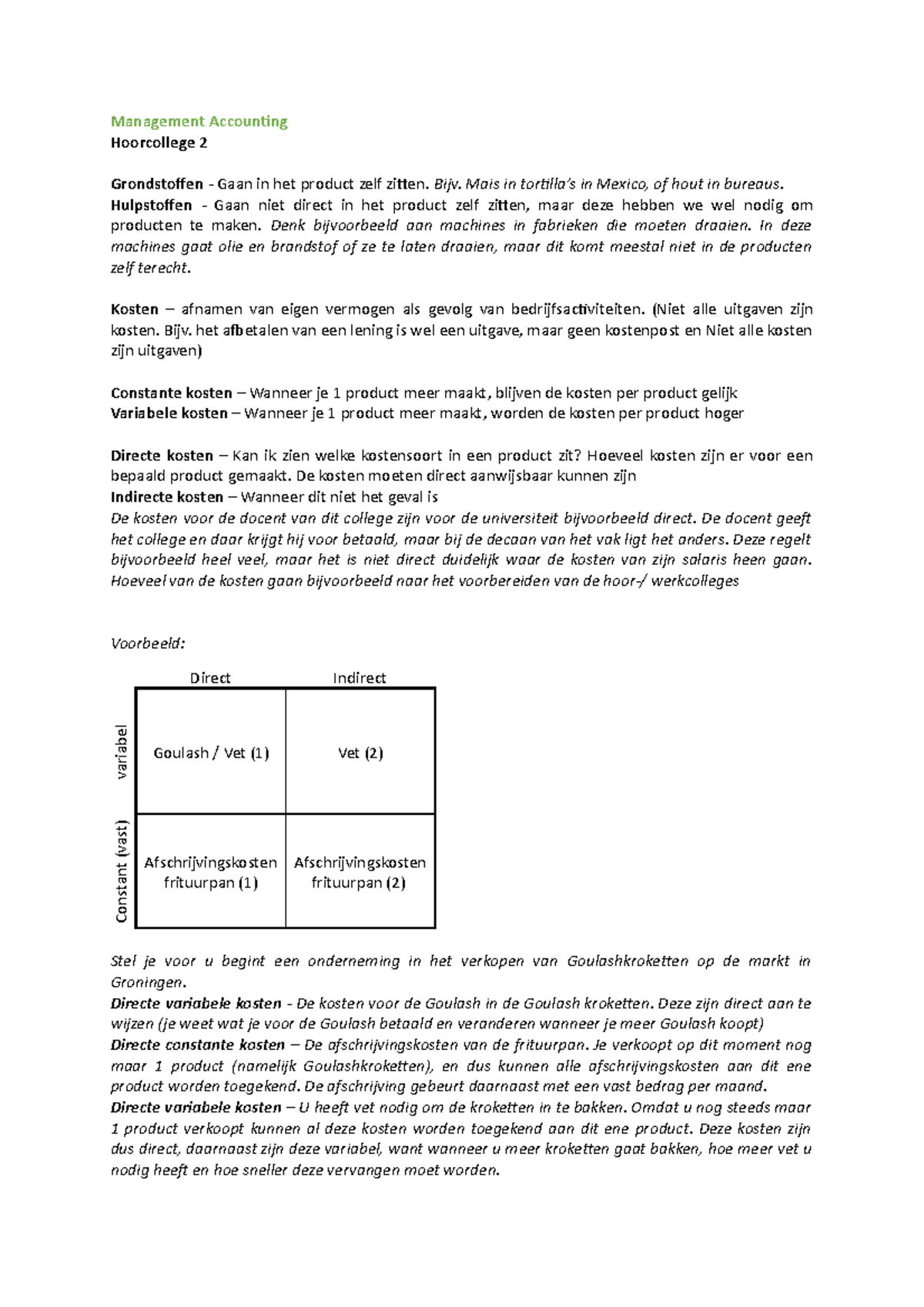 Management Accounting HC2 Management Accounting Hoorcollege 2