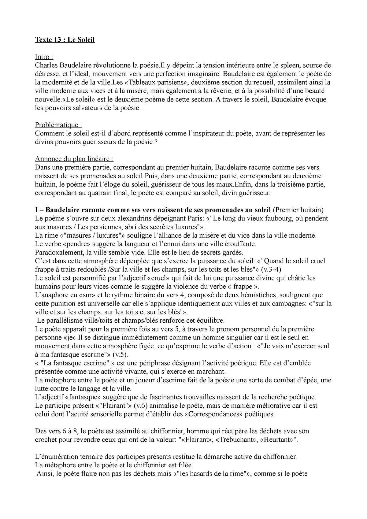 sujet dissertation bac francais baudelaire