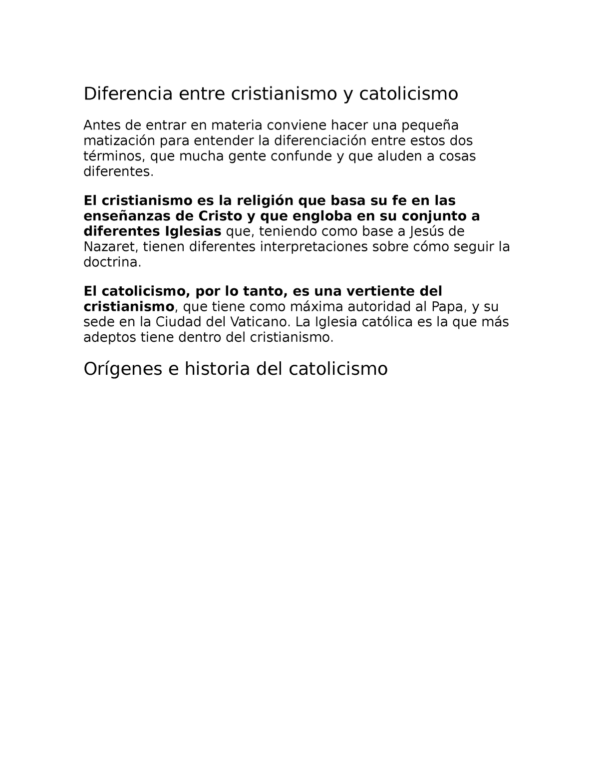 catolicismo vs cristianismo