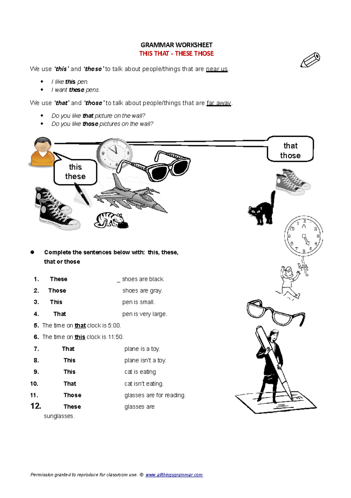 Worksheet-this, that, these, those - Permission granted to reproduce ...