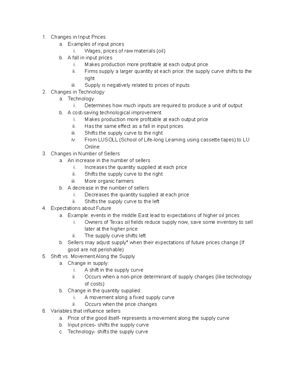 Econ Chapter 4 part 3 - Changes in Input Prices a. Examples of input ...