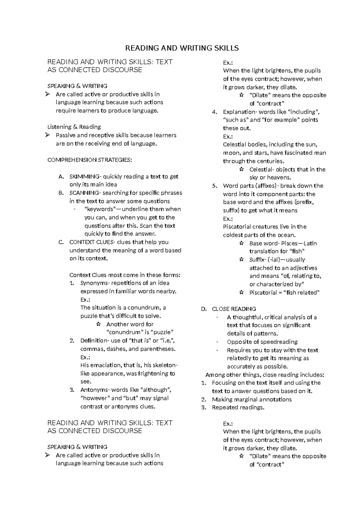 Reading AND Writing Skills - READING AND WRITING SKILLS READING AND ...