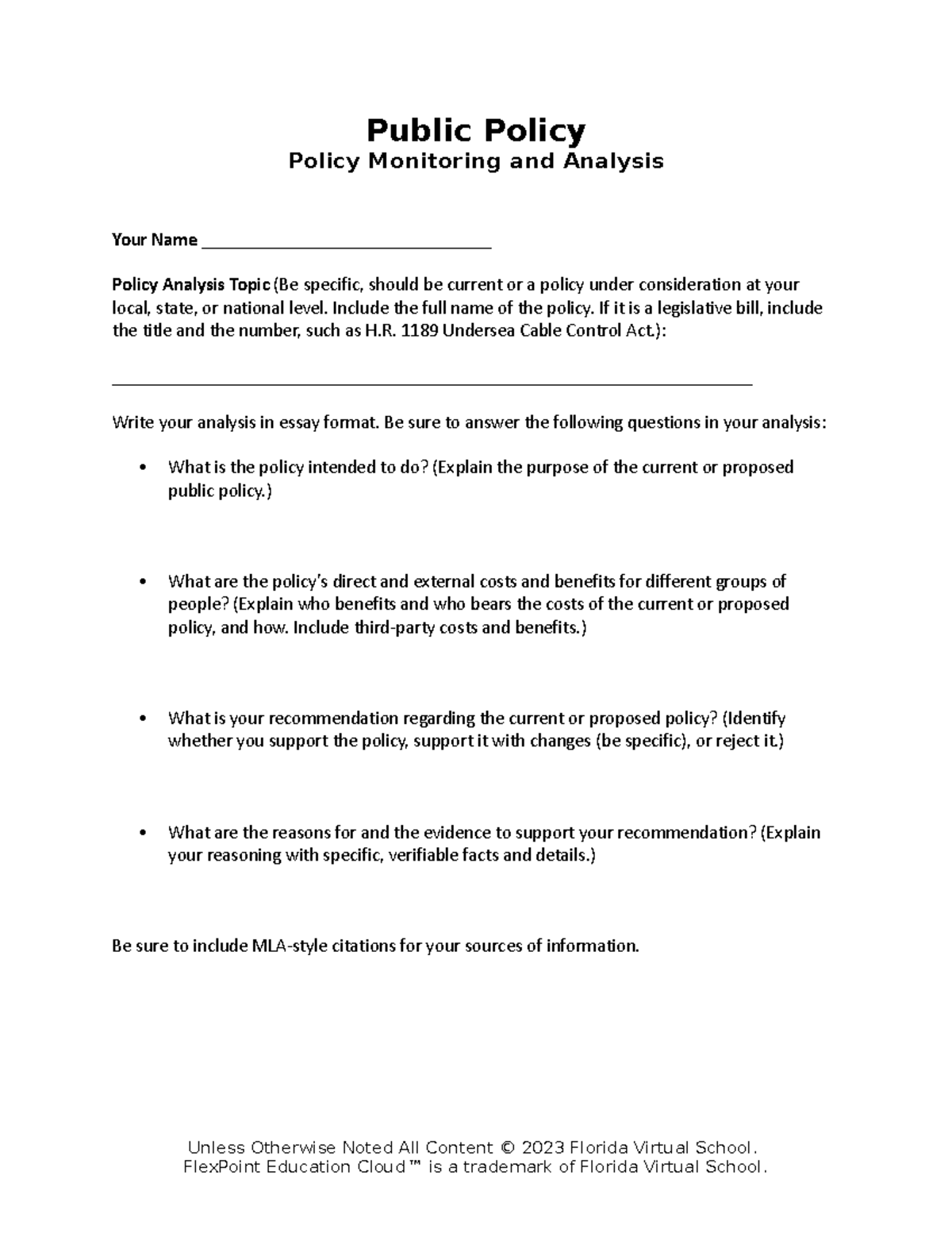 Public policy template - Public Policy Policy Monitoring and Analysis ...