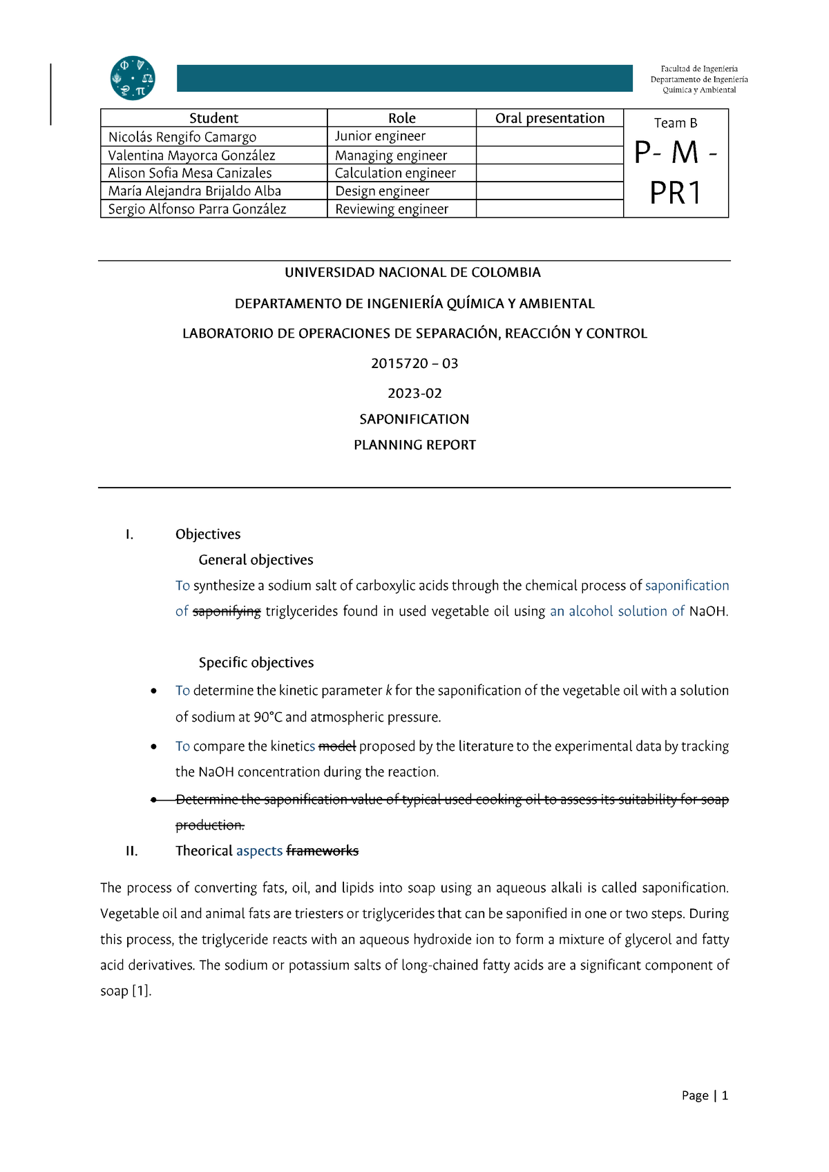 P - M - PR1 - B - Informe Corregido - • ∞ • • The General Reaction ...